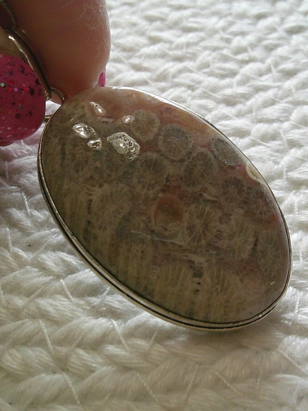 Natural FOSSIL CORAL Handmade Sterling 925 Pendant/Chain #877E
